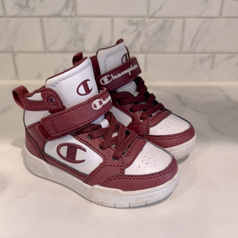 Champion Kids' dark Red and White high top Sneakers